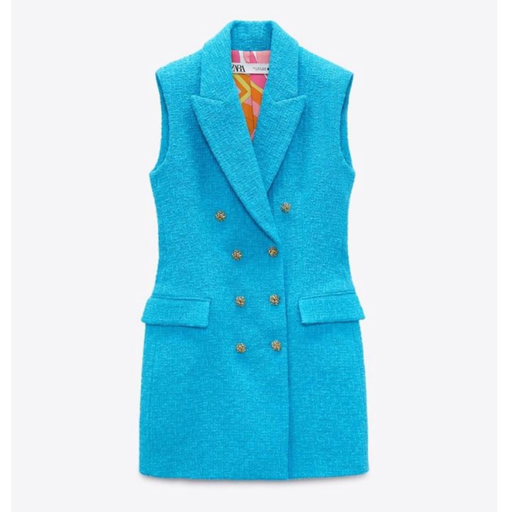 Zara Bright Turquoise Sleeveless Blazer Dress - Picture 4 of 7
